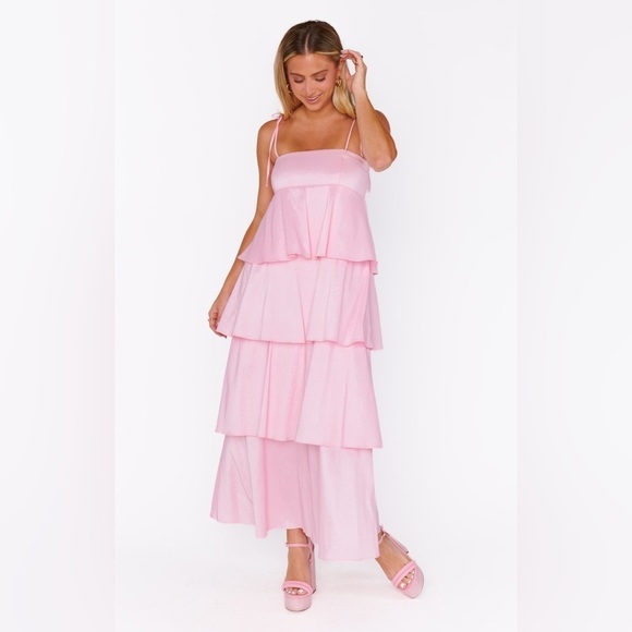 SHOW ME YOUR MUMU Meet Cute Dress In Light Pink Taffeta - Picture 4 of 7